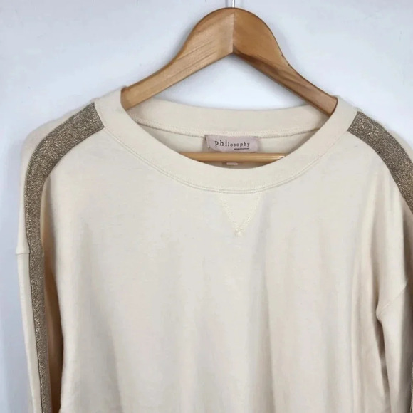 PHILOSOPHY Women's Lurex Stripe Knit Sweatshirt In Natural Sand Size L NWT - Picture 5 of 12